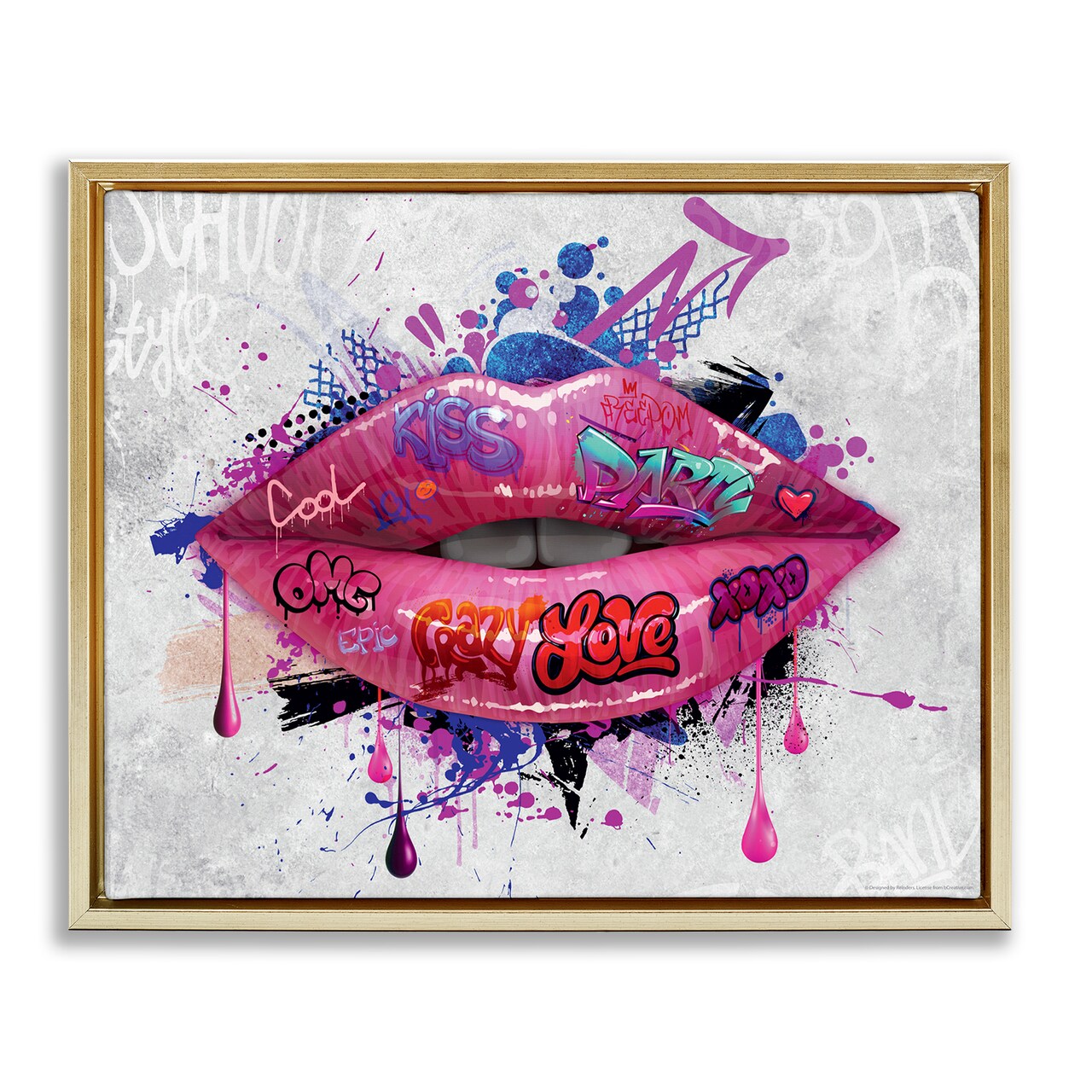 Stupell Industries Urban Graffiti Lips Framed Floater Canvas Wall Art Design by Reinders
